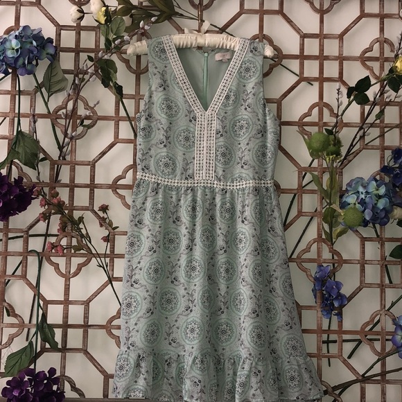 Loft sea green sleeveless dress with lace detail - Picture 14 of 16